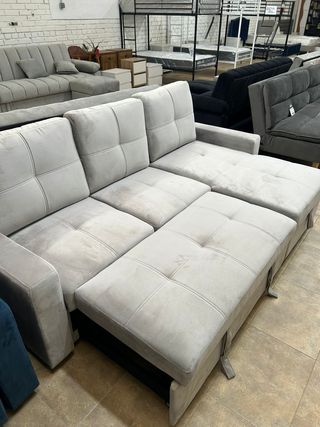 Sofá Cama Chaise Longue Gris Nuevo + arcon 215cm