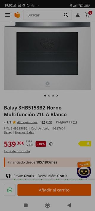 Horno Balay Multifunción 71L Blanco