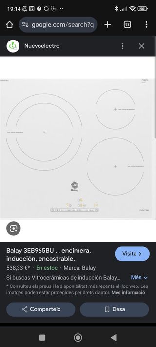 Placa Inducción Balay cristal Blanca