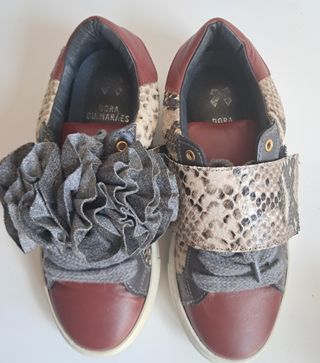 Sneakers Talla 36 Piel Beige/Gris/Rojo

