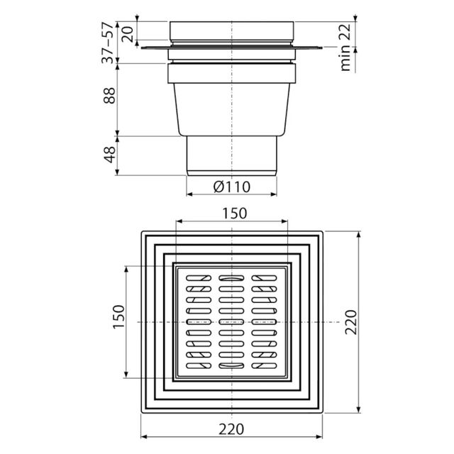 Grondaia da pavimento Alcadrain APV11 15x15 cm NUOVA