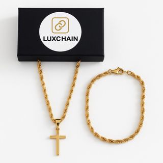 Conjunto Cadena y Pulsera Cruz Oro