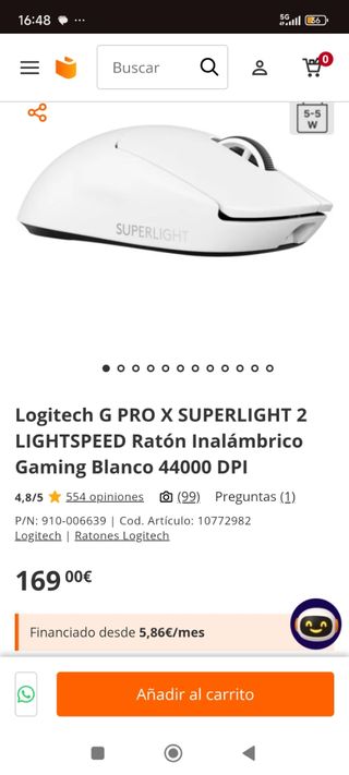 Ratón Logitech G PRO X SUPERLIGHT 2 Blanco