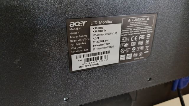 Pantalla Acer 18,5' TFT LCD