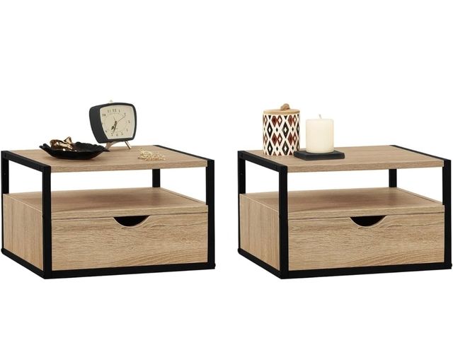 Mesita de noche flotante madera y metal. Sin usar