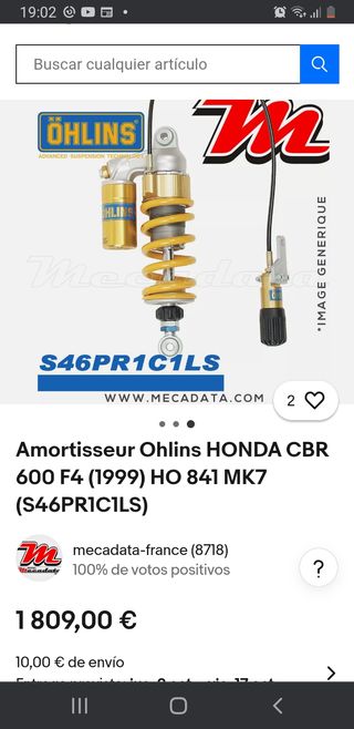 Amortiguador Öhlins Dorado y Negro