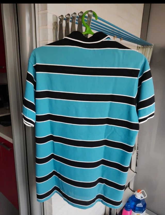 Polo Lacoste Rayas Azul y Negro
