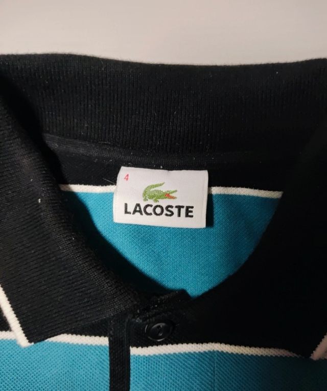Polo Lacoste Rayas Azul y Negro