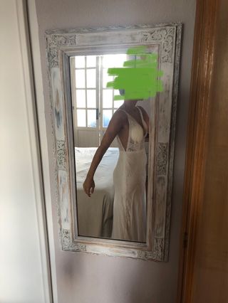 Vestido de Novia Blanco de satén y encaje. Nuevo