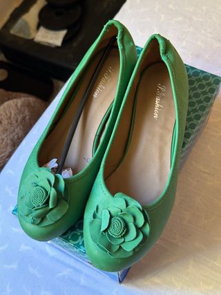 Bailarinas P. Fashion Verdes Talla 39 con Flor