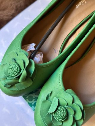 Bailarinas P. Fashion Verdes Talla 39 con Flor