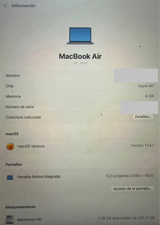 MacBook Air 13.3’ chip M1 8/256