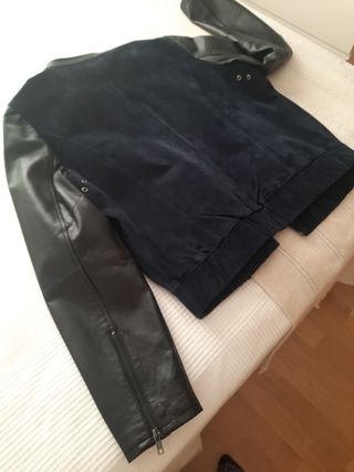 Bomber Mango Piel y Ante Negra/Azul Mujer