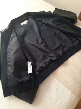Bomber Mango Piel y Ante Negra/Azul Mujer