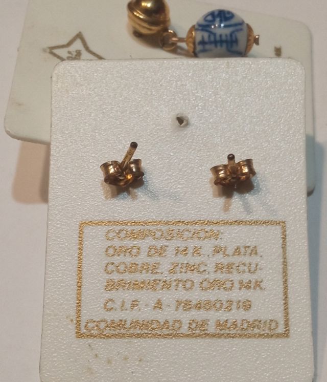 Pendientes Oro Laminado Azul y Dorado