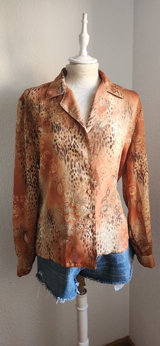 Blusa Vintage Estampada Marrón Multicolor