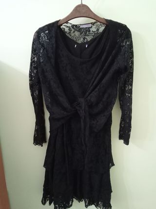 Vestido negro encaje con chaqueta