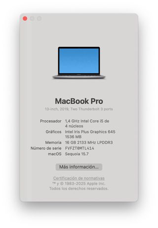 MacBook Pro 13" Intel i5  16GB RAM  500GB SSD