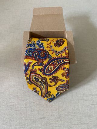 Corbata Seda Amarilla Vintage Estampada
