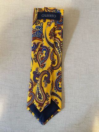 Corbata Seda Amarilla Vintage Estampada