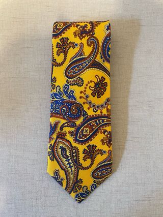 Corbata Seda Amarilla Vintage Estampada