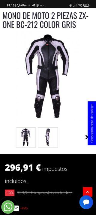 Mono de moto 2 piezas cuero gris
Talla L