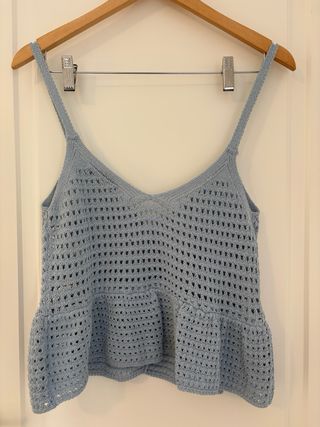 Top Zara Crochet Azul claro, talla M.