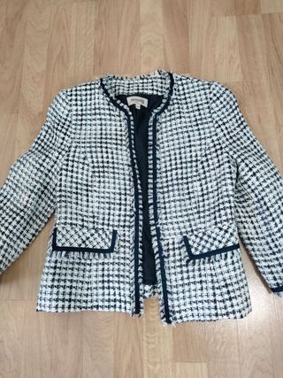 Chaqueta Tweed Chanel Azul marino  y Blanco roto