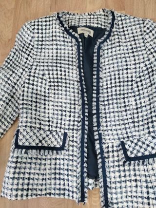 Chaqueta Tweed Chanel Azul marino  y Blanco roto