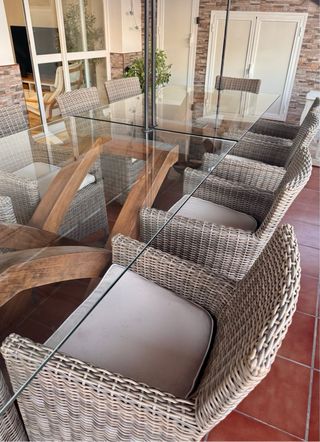 Mesa de comedor cristal exterior o interior 