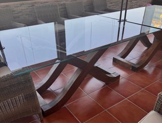 Mesa de comedor cristal exterior o interior 