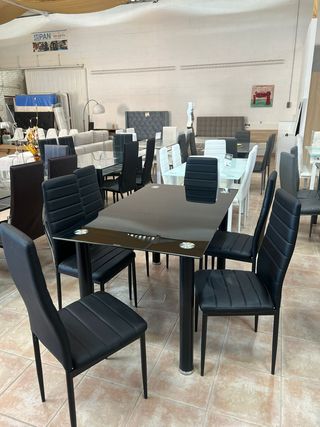 Conjunto Mesa Comedor 6 Sillas - Negras 