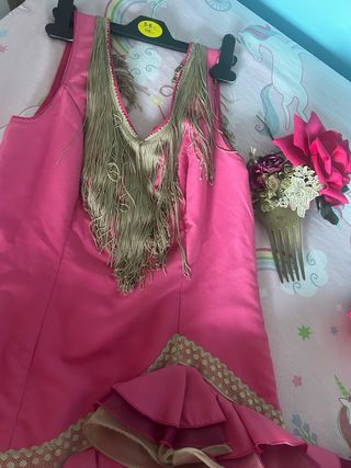 Traje de Gitana Rosa y Dorado