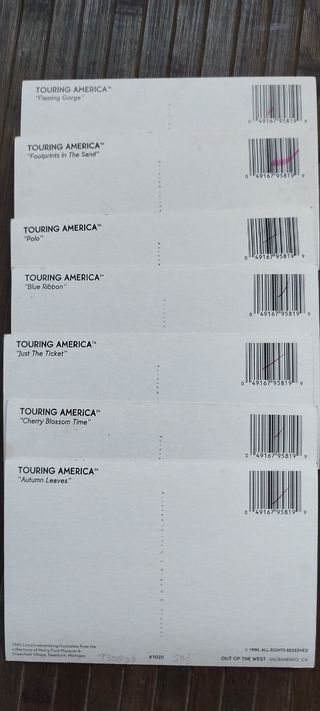 7 Postales Coches Antiguos Touring America, 1990.