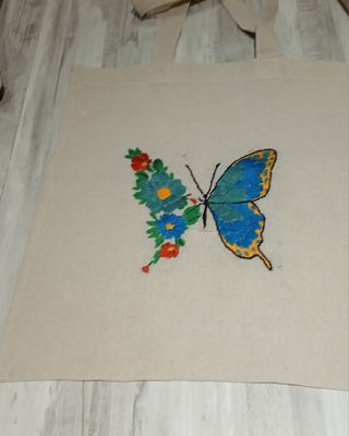 Bolso Tote Bordado Mariposa Flores