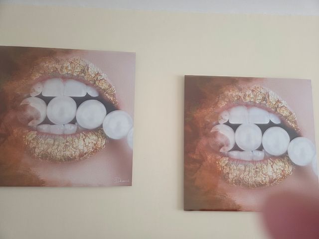 Cuadros Decorativos Labios Dorados y Perlas