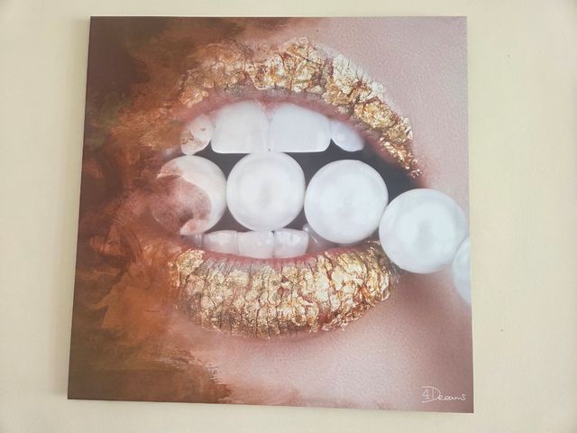 Cuadros Decorativos Labios Dorados y Perlas