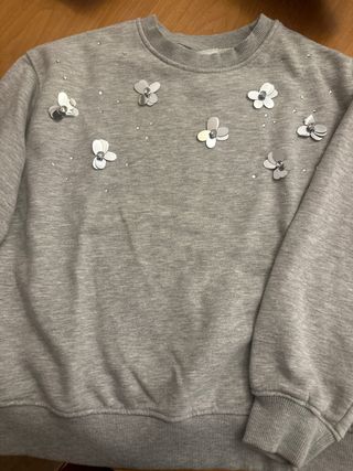 Sudadera Zara Niña Gris Flores