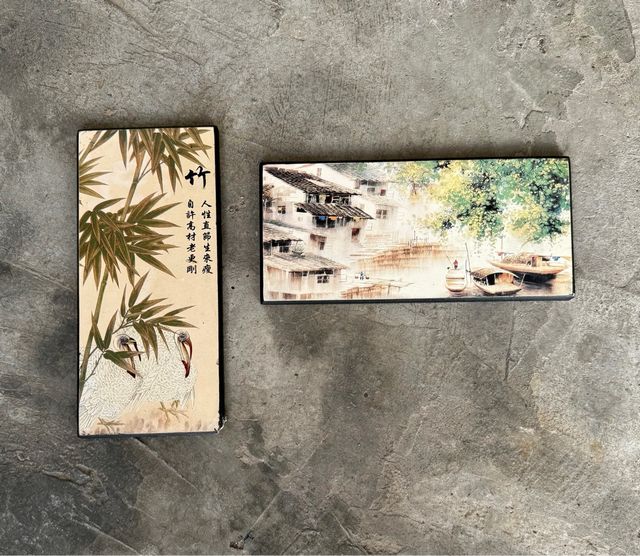 Coppia di quadrati e gru cinesi in bambù Cuadros