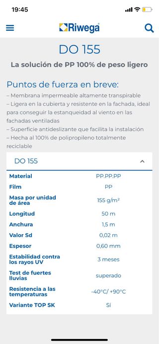 Aislante Riwega  DO 155 Tejado y fachadas. 