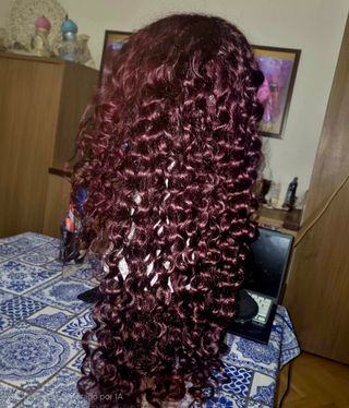 Peluca Pelo Humano Borgoña Rizado NUEVA