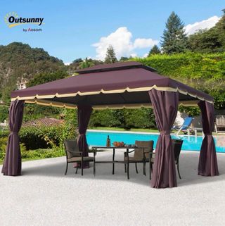 Gazebo Outsunny 4x3m in alluminio marrone