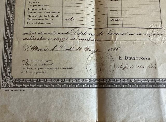 Diploma di Licenza Tecnica 1920
