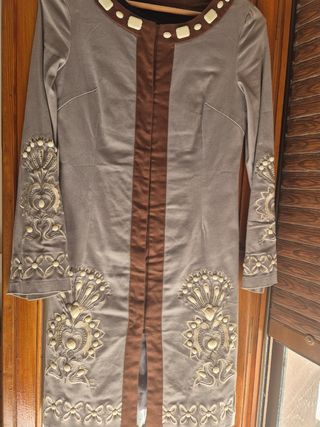 Vestido Fiesta T38 Gris y Marrón