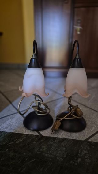 Coppia Lampade Comodino Vetro e Metallo