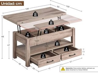Mesa de salón elevable madera Nuevo