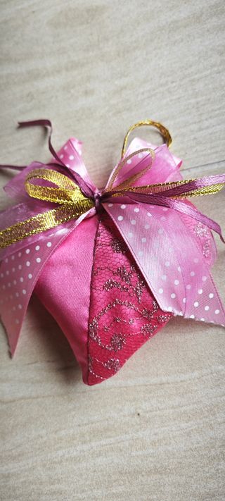 Cuore Rosa Decorativo Fiocco Fatto a Mano