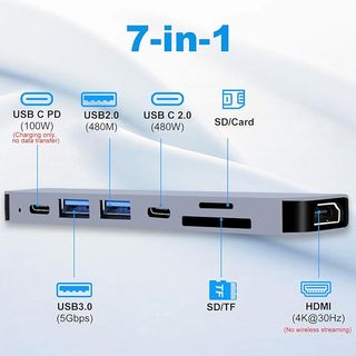Hub USB C HDMI 4K PD 100W Adaptador, 7 en 1 