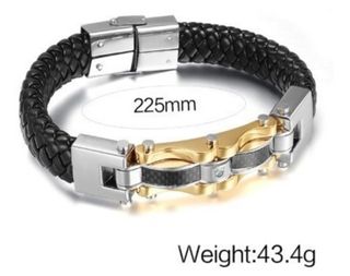 Pulsera Cuero Trenzado y Acero Dorado