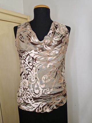 Top in Seta Beige e Marrone